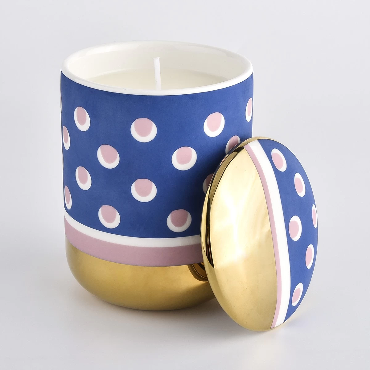 luxury gold decal with hand paint artwork ceramic candle jar