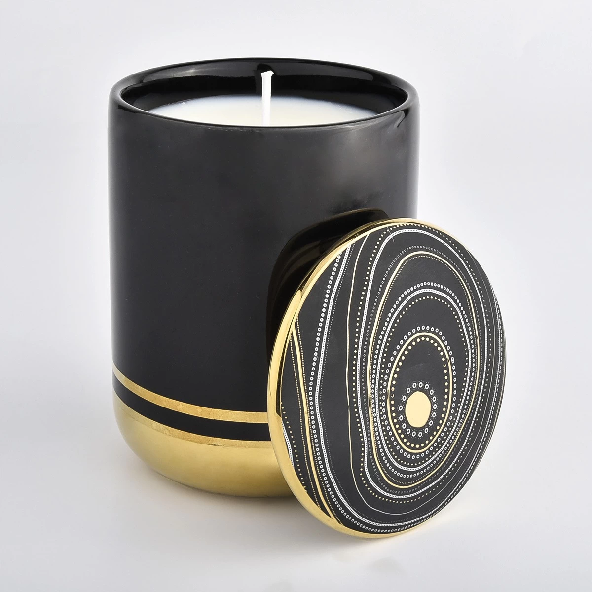 luxury gold bottom ceramic candle holder with lid