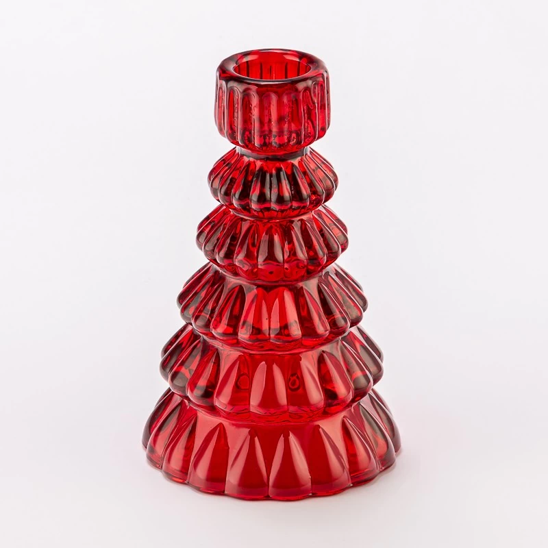 China Luxury Red Tree Style Decorative Tealight Holder Glass Candle Jar manufacturer