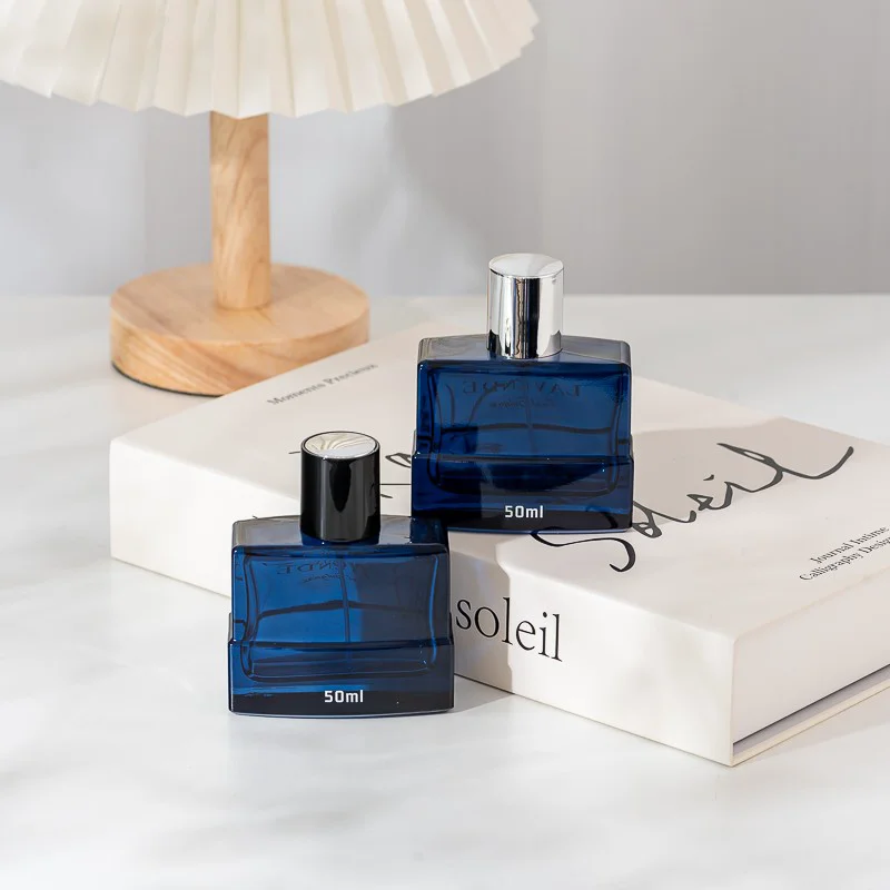 High End Dark Blue 50ml Glass Perfume Bottle with Spray Head