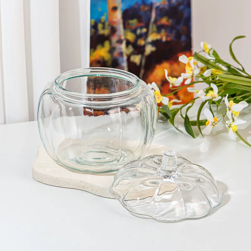 Large Capacity Pumpkin Shape Glass 2400ml Empty Candle Vessel with Lid