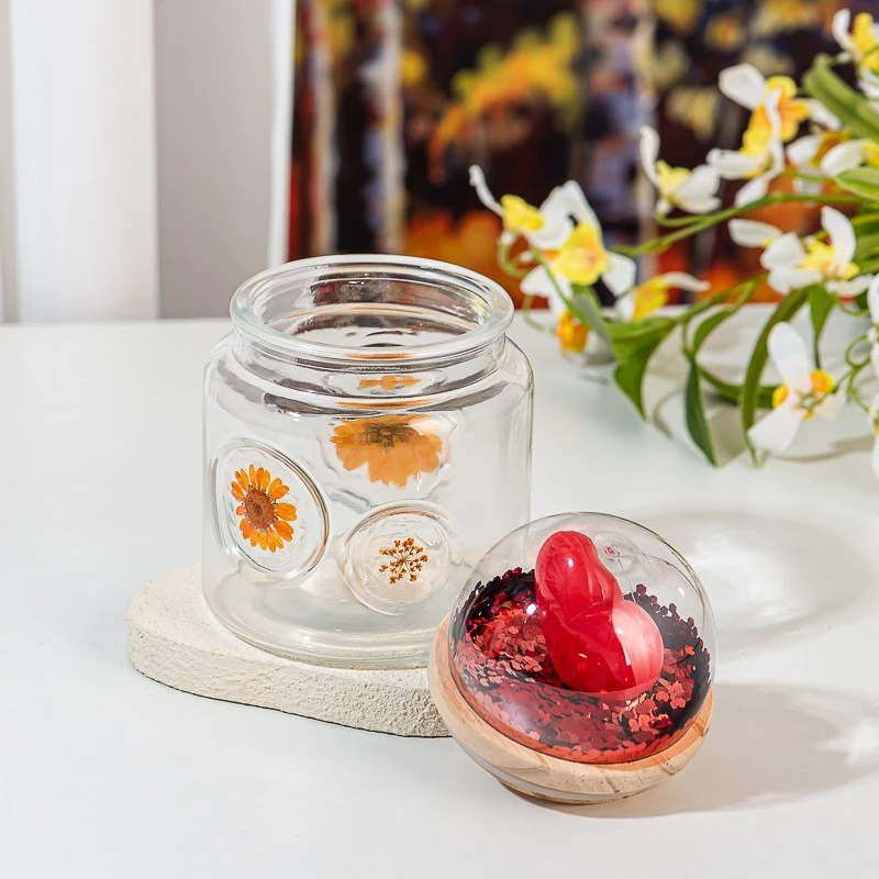 Debossed Pattern Glass Vessel 15oz Scented Candle Jar with Creative Lid