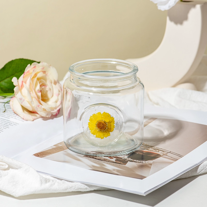 Creative Design Flower Decor Glass Jar Empty Candle Vessel