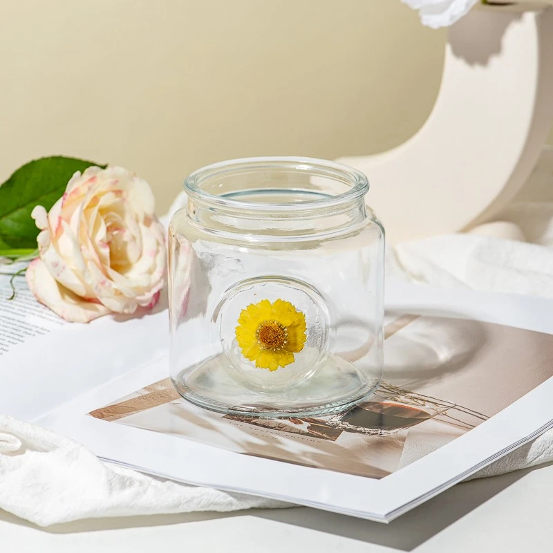 Creative Design Flower Decor Glass Jar Empty Candle Vessel