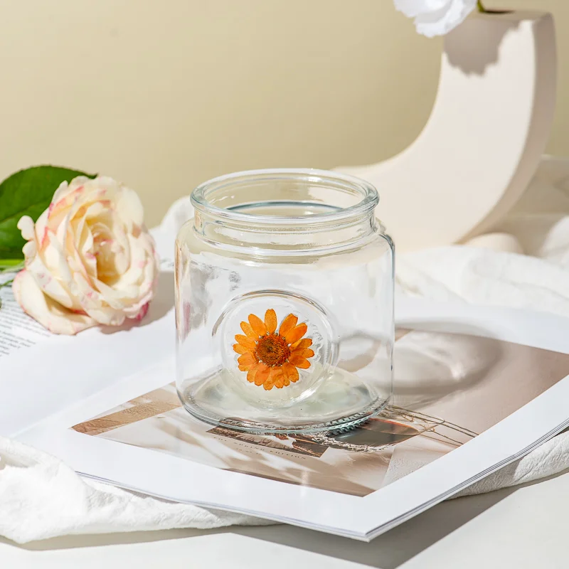 Creative Flower Finish Glass Container Empty Glass Candle Jar Manufacturing