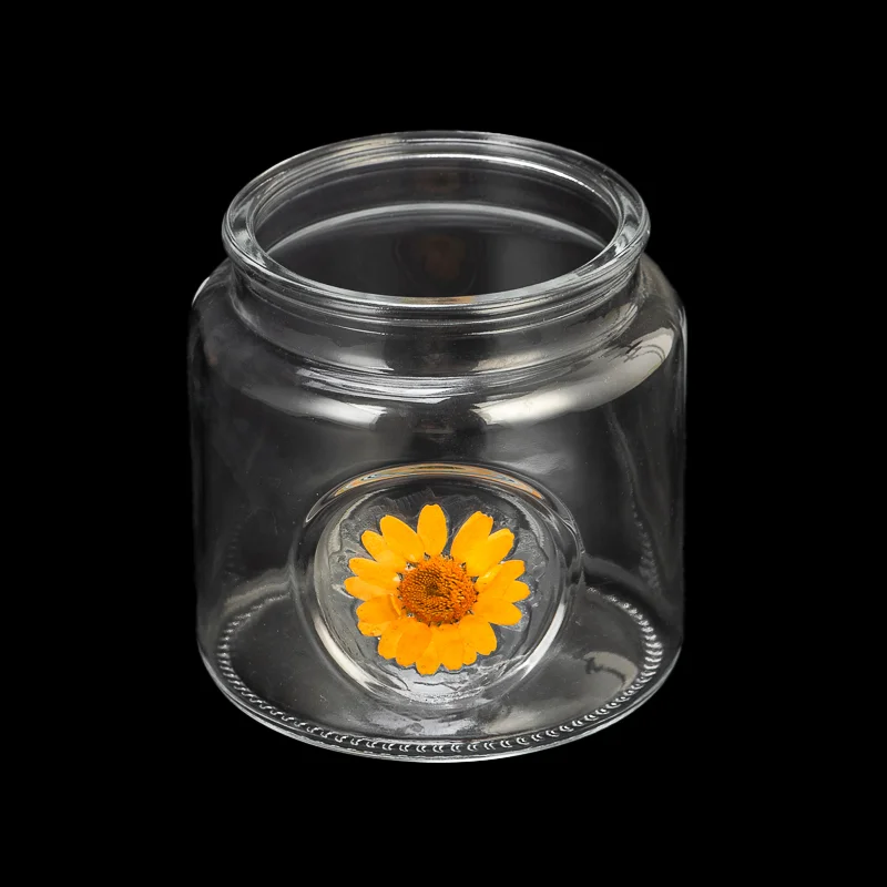 Creative Flower Finish Glass Container Empty Glass Candle Jar Manufacturing