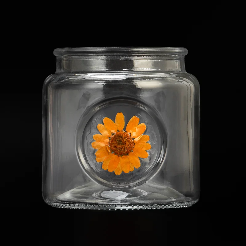 Creative Flower Finish Glass Container Empty Glass Candle Jar Manufacturing