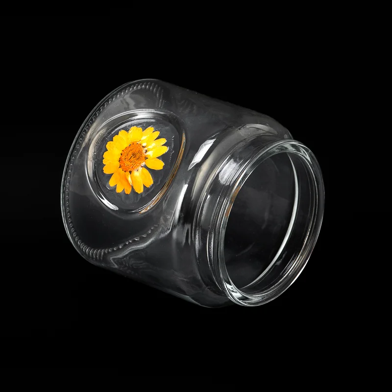 Creative Flower Finish Glass Container Empty Glass Candle Jar Manufacturing