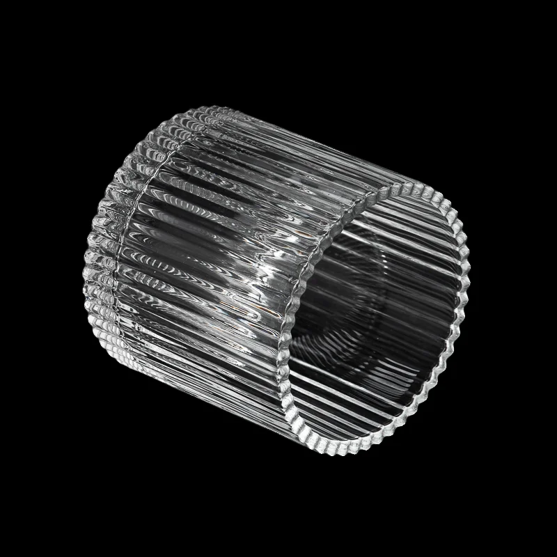 Popular Vertical Strip Design Glass Candle Vessel 17OZ Candle Holder with Round Lid
