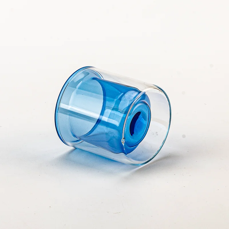 luxury blue color borosilicate double wall glass cup