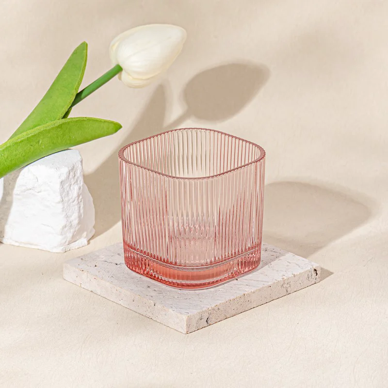 hot sales 5oz pink color square glass candle jar