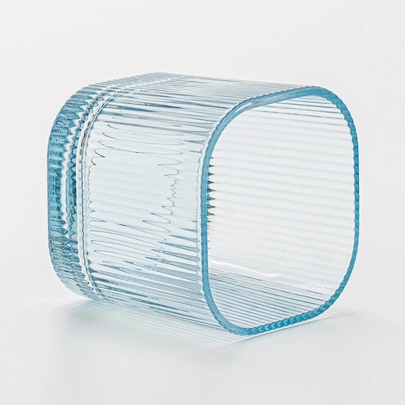 new blue color square glass candle jar