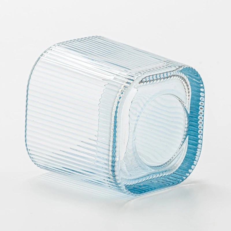 new blue color square glass candle jar