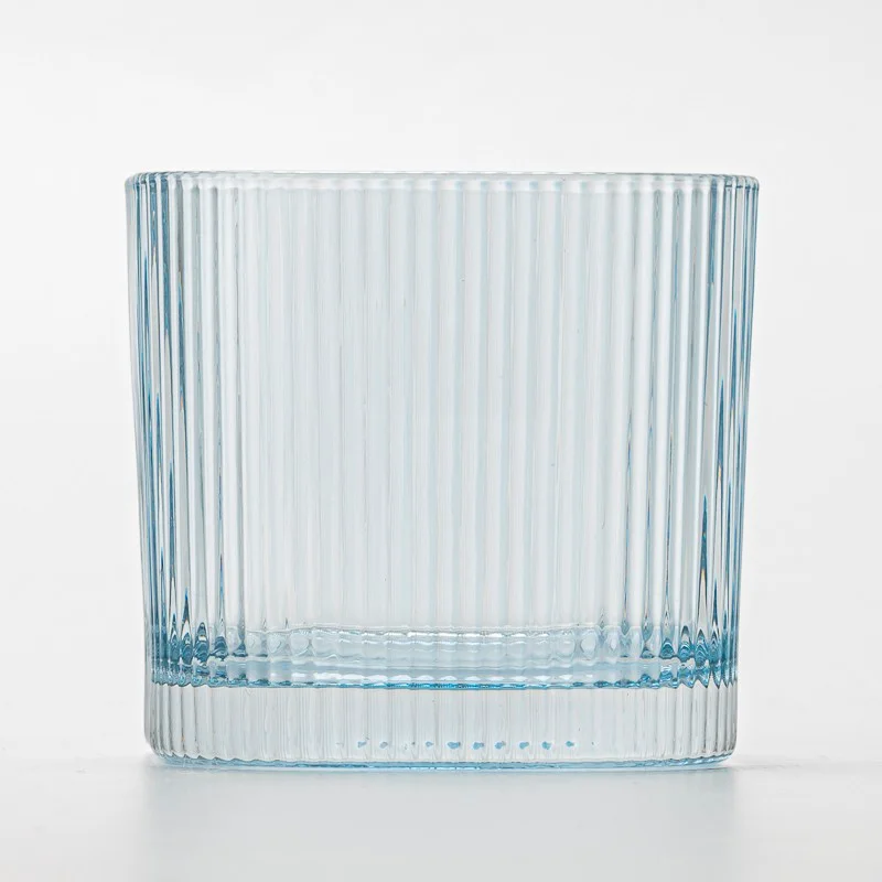 new blue color square glass candle jar
