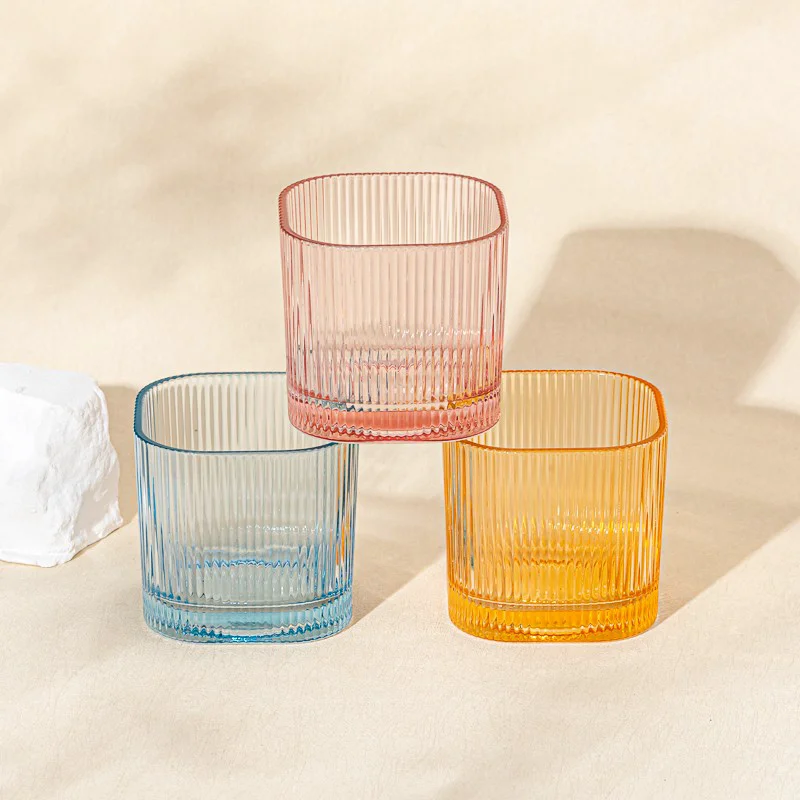 new blue color square glass candle jar