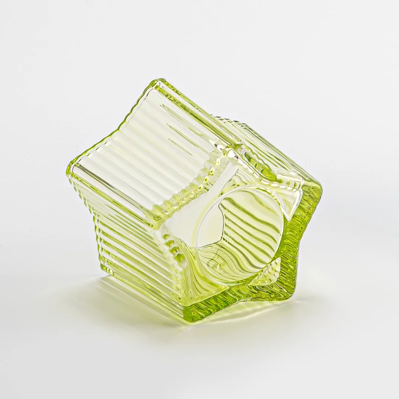 Modern Stripe Design Light Green Empty Glass Scented Candle Jar