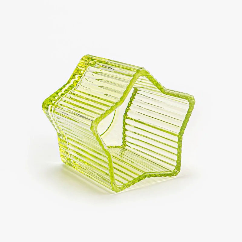 Modern Stripe Design Light Green Empty Glass Scented Candle Jar