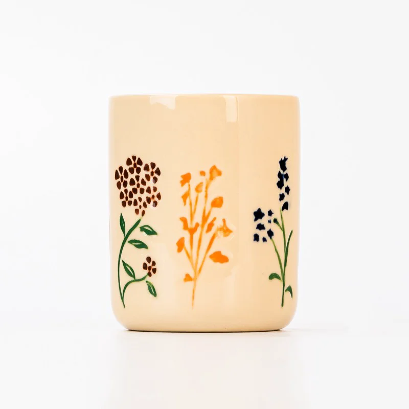 New Design Flower Pattern 480ml Ceramic Empty Candle Jar for Home Decor