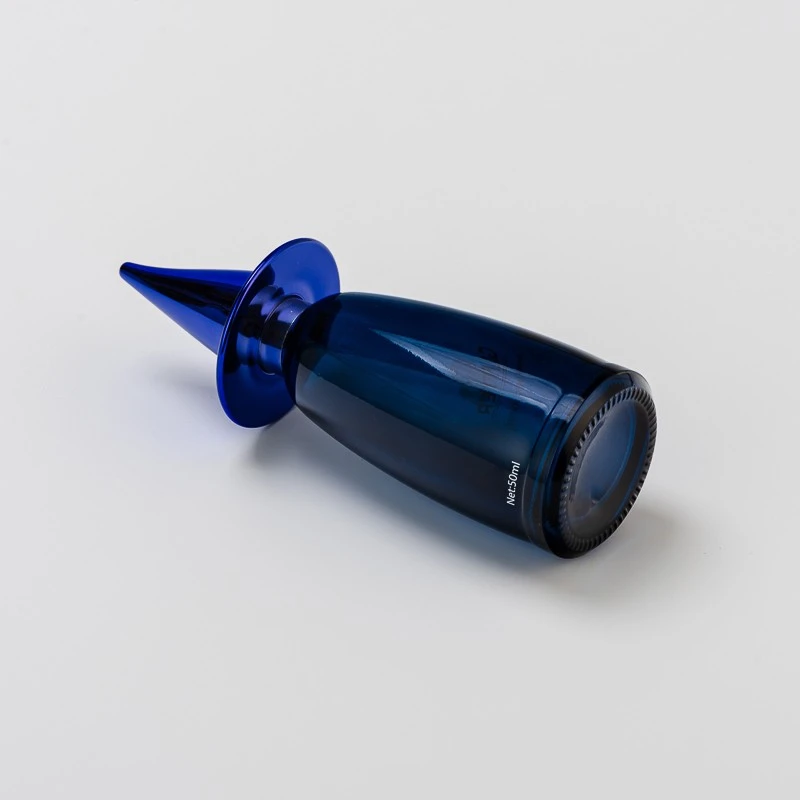 Custom Color 50ml Blue Glass Perfume Bottle with Creative Cap
