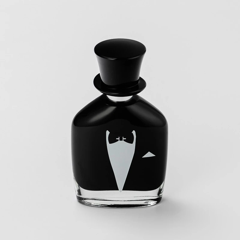 Unique Design Black Glass 50ml Perfume Bottle with Black Cap
