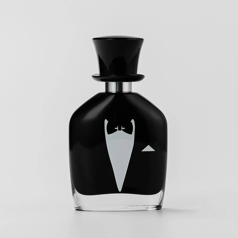 Unique Design Black Glass 50ml Perfume Bottle with Black Cap