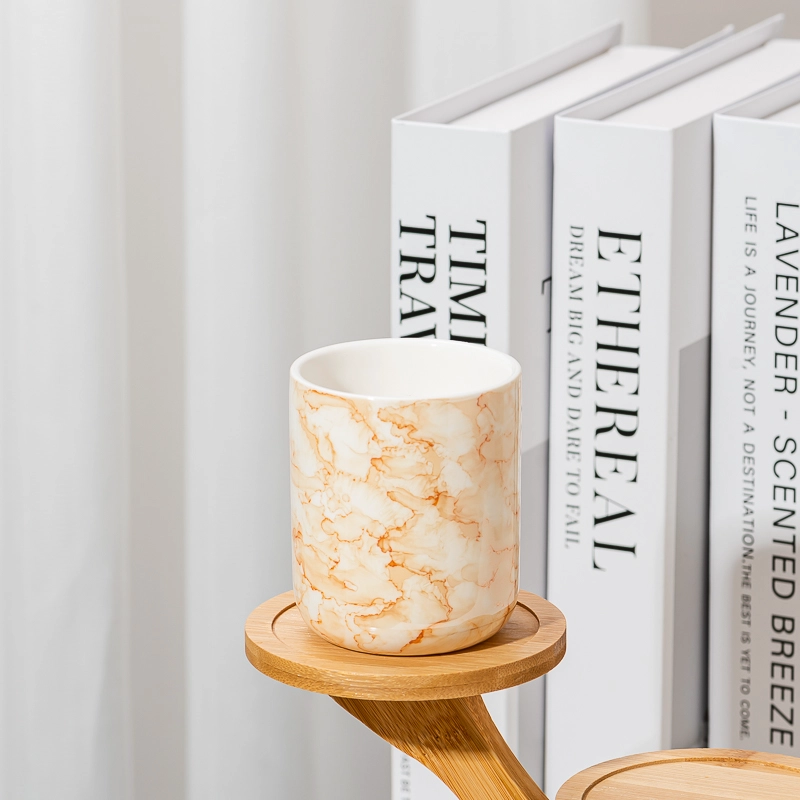 Modern Style Marble Pattern Ceramic Jar Empty Ceramic Candle Holder for Candle Packing