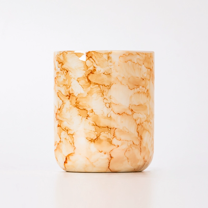 Modern Style Marble Pattern Ceramic Jar Empty Ceramic Candle Holder for Candle Packing