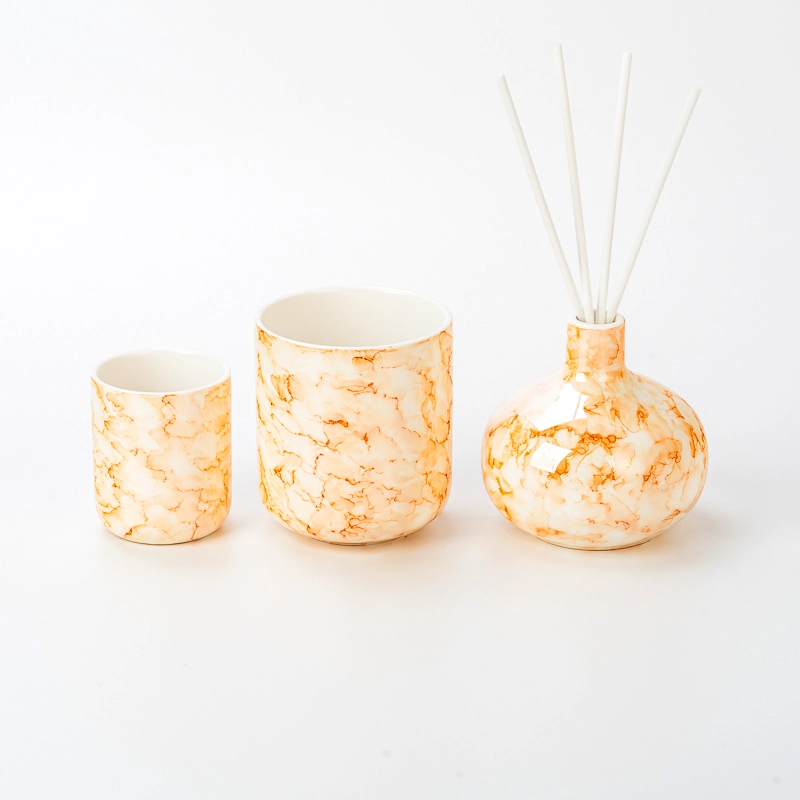 Modern Style Marble Pattern Ceramic Jar Empty Ceramic Candle Holder for Candle Packing