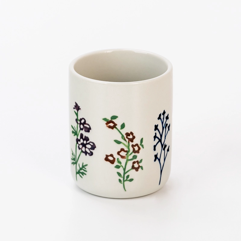 Elegant Decal Flower Pattern 480ml Empty Ceramic Candle Jar for Home Decor