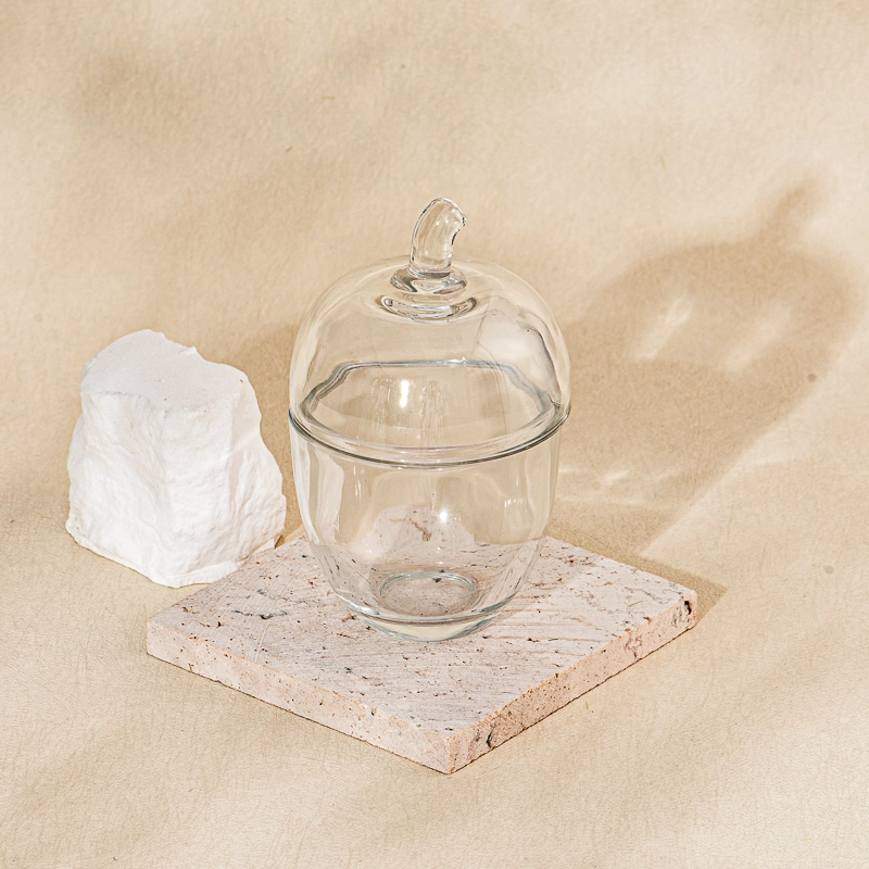 Creative Style Home Decor Transparent Glass Jar Acorn Candle Vessel with Lid