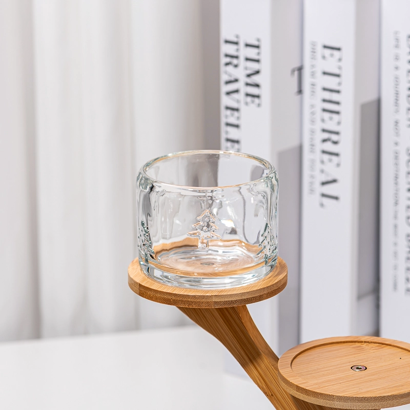 Fancy Tree Pattern Clear Glass Vessel 5oz Empty Candle Jar Glass