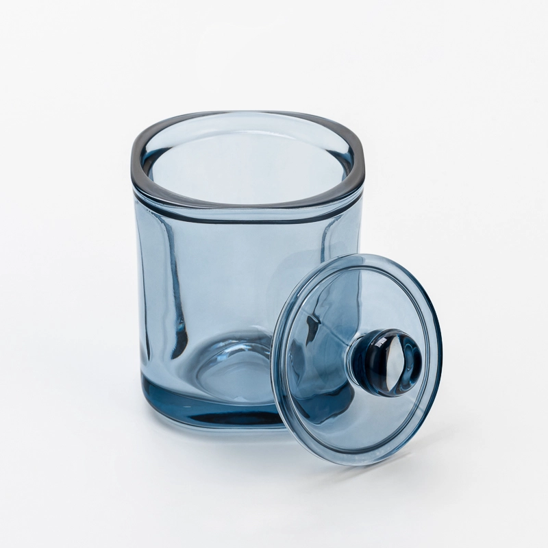Elegant Transparent Blue Glass Candle Jar with Matching Lid for Wedding Decor and Luxury Gift Use
