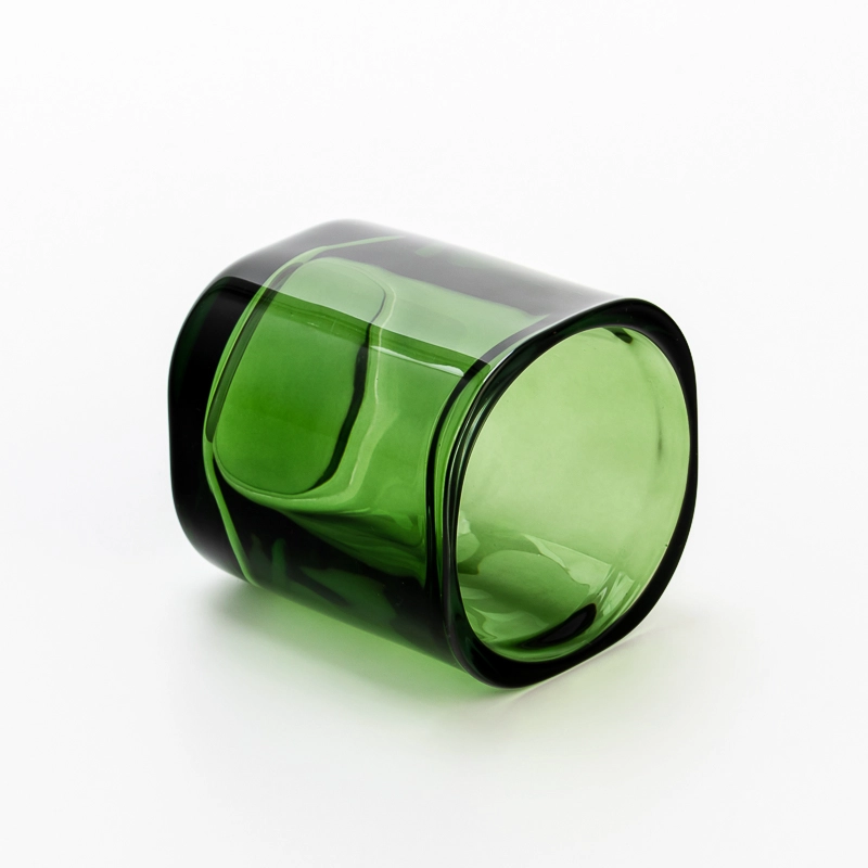 Elegant Transparent Green Glass Candle Jar with Matching Lid for Home Decor and Luxury Gift Use