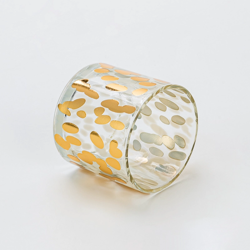 Premium Transparent Glass Candle Vessel with Custom Logo and Golden Spotted Pattern Decal 7oz for Home Wedding Party Decor