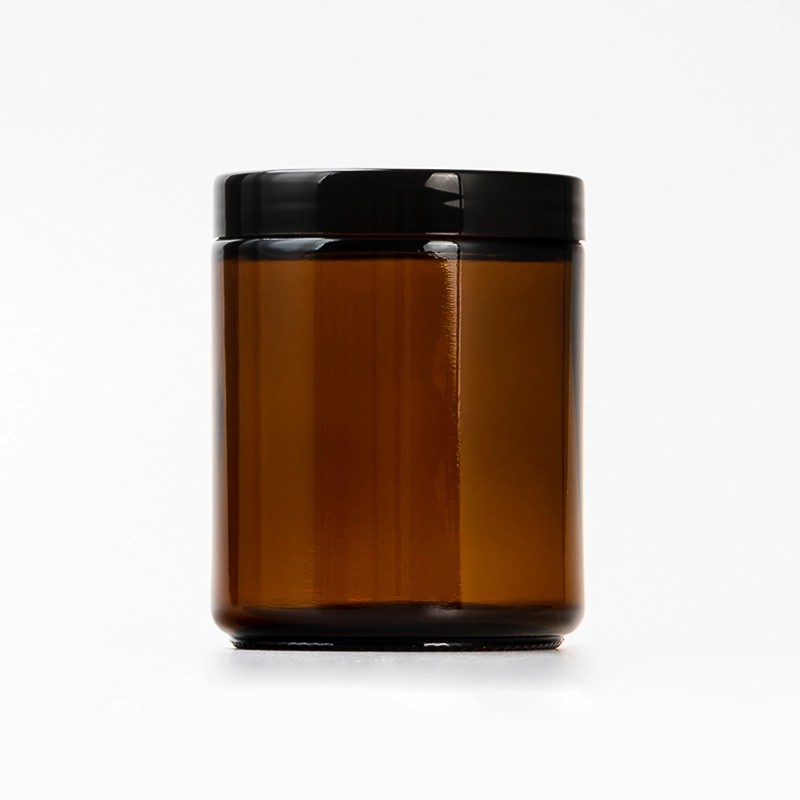 Modern Customized Color Amber 270ml Glass Candle Jar with Black Lid Custom Logo Recyclable for Home Decoration