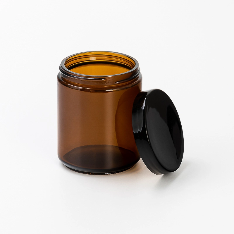 Modern Customized Color Amber 270ml Glass Candle Jar with Black Lid Custom Logo Recyclable for Home Decoration