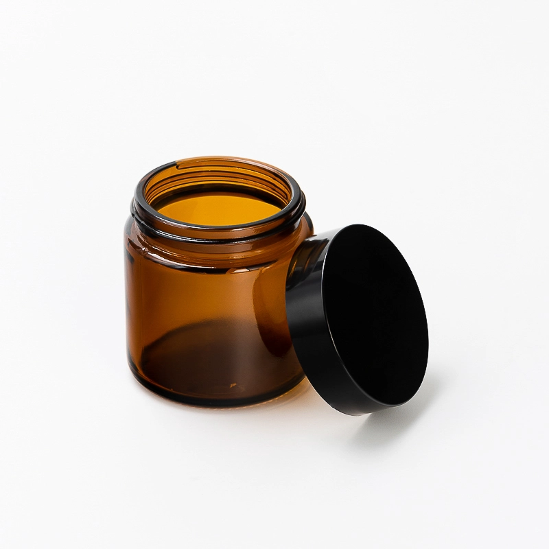 China Amber Color Custom Logo Glass Candle Holder with Black Lid 3.5oz Recyclable manufacturer