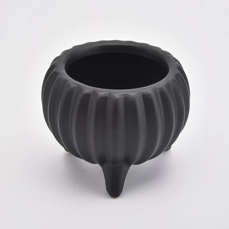 8oz Glaze Black Ceramic Jar Ceramic Candle Vessel with Stand