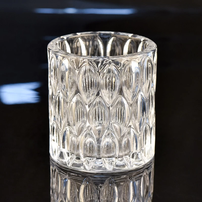 China luxury embossed glass candle jar manufacturer