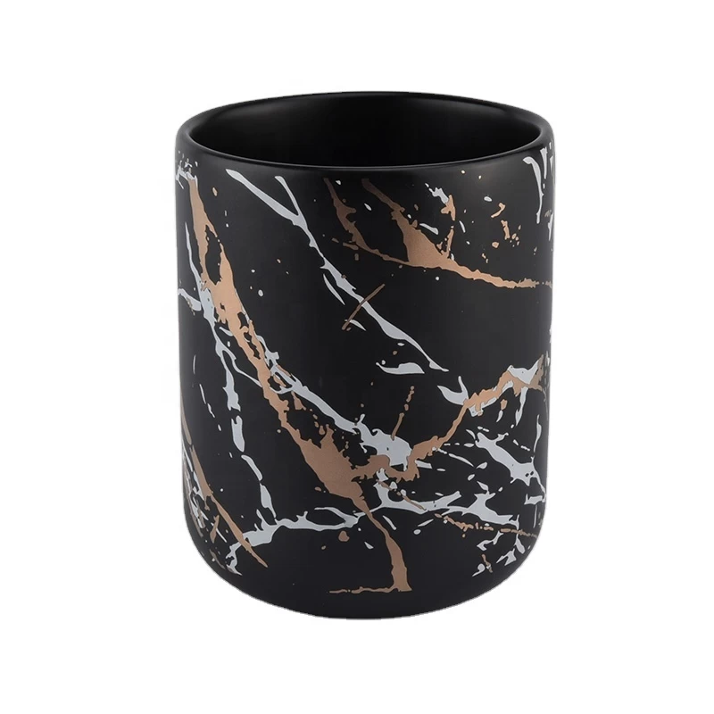 luxury black ceramic candle jars with artwork printing
