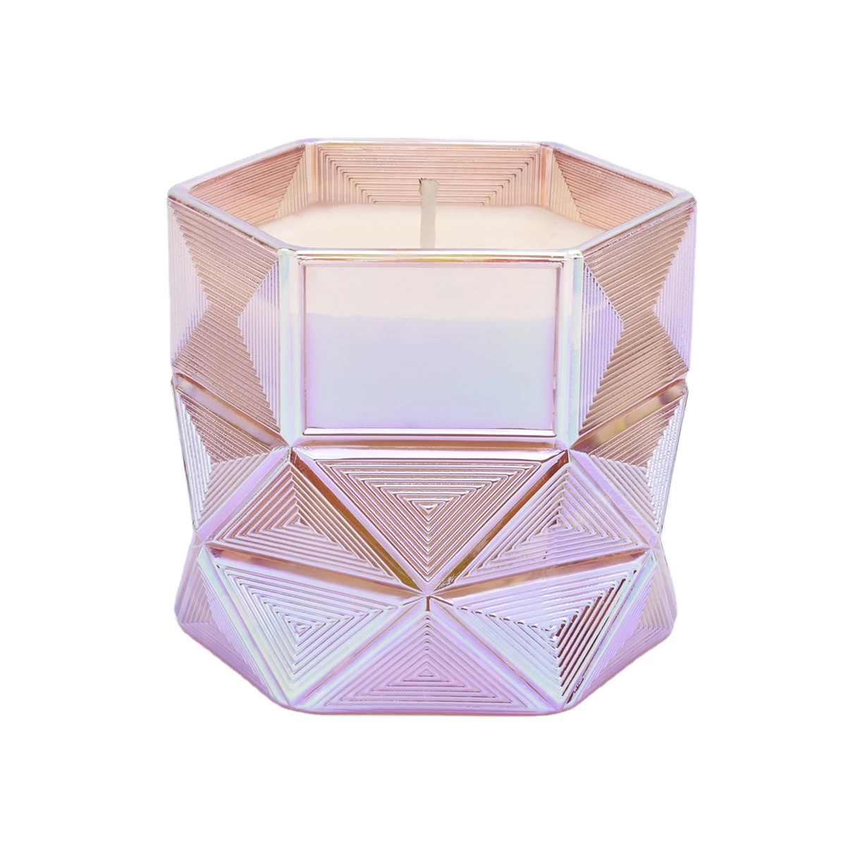China Sunny wedding decoration pink Hexagon luxury glass candle holders manufacturer
