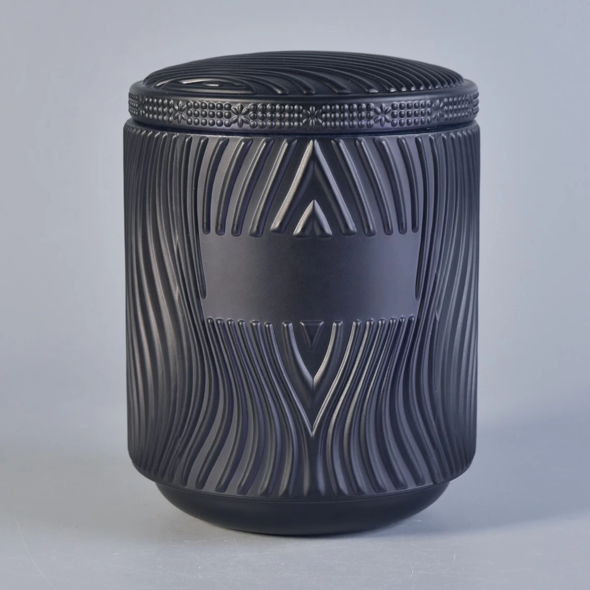 Wholesales logo printing black matte glass candle jar with lid