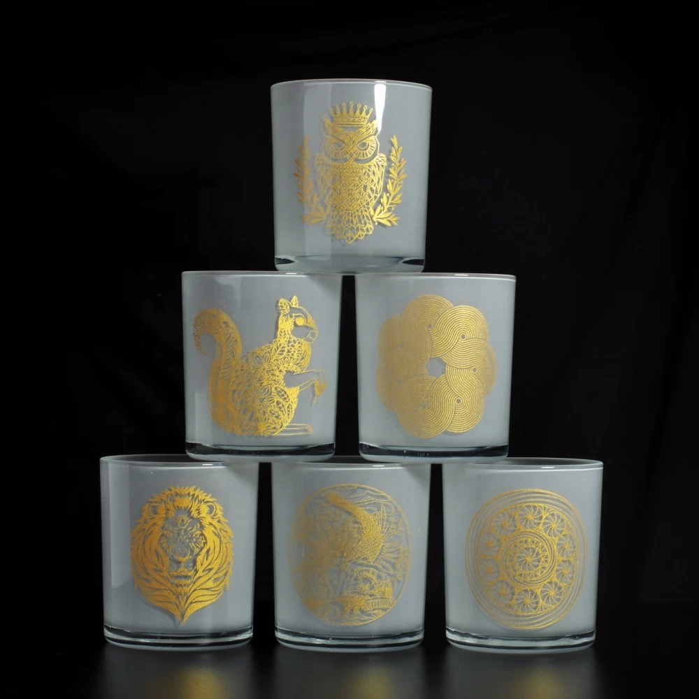 Logo printing Antique custom white glass candle holders in bulk
