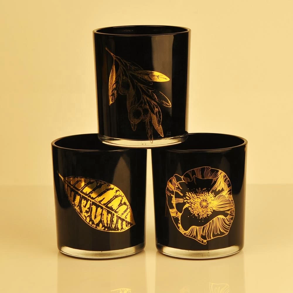 8oz 10oz 14oz Wholesales custom black decorative empty luxury glass candle holders