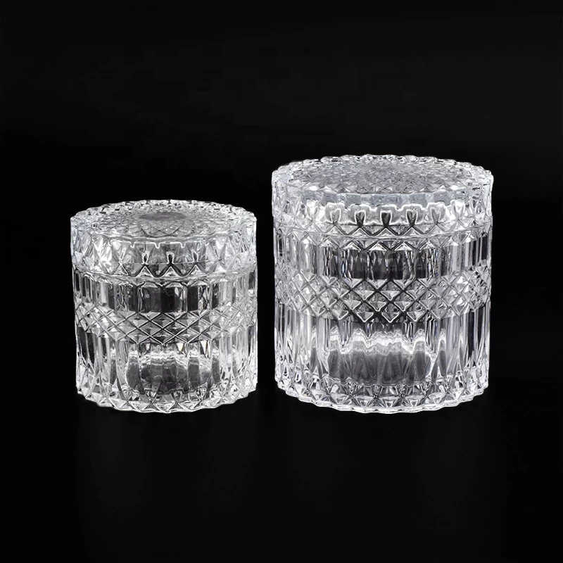 Crystal geo cut glass candle holder with lid home decor