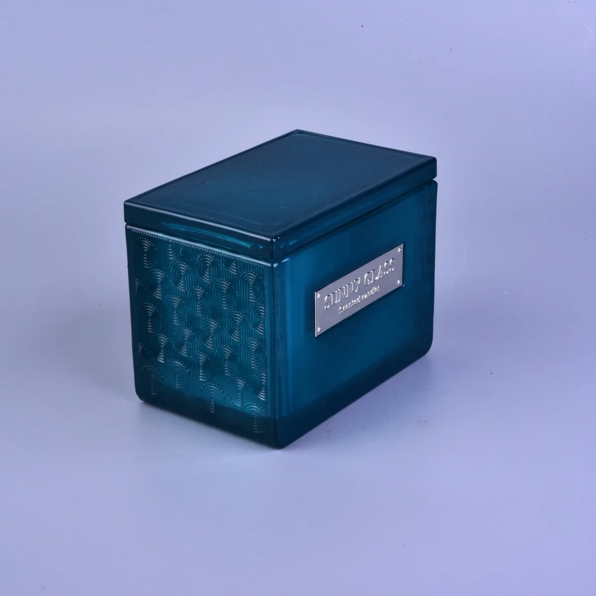 Wholesales luxury blue square glass candle holders with lid