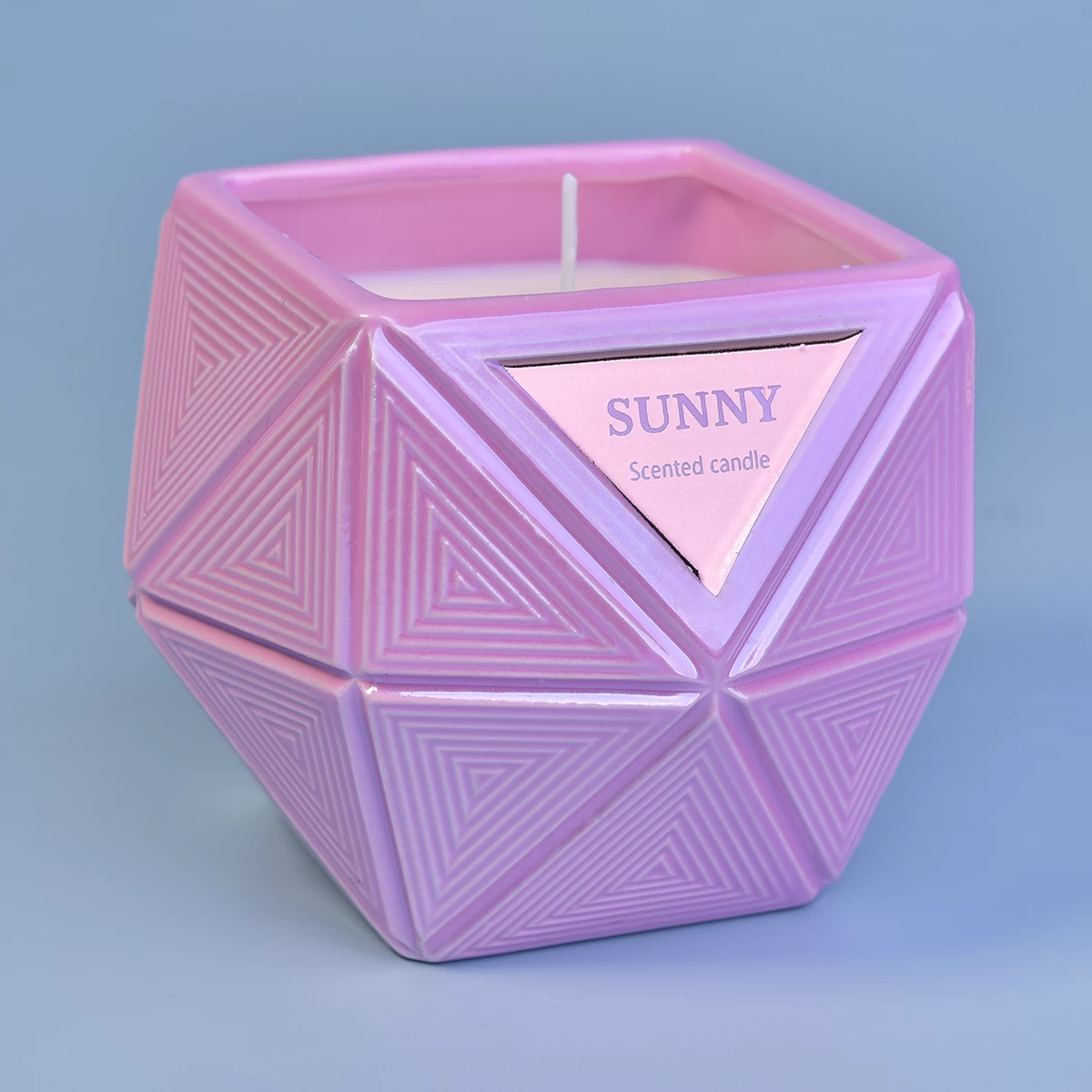 Wholesales decorative Hexagon tea light pink candle glass container