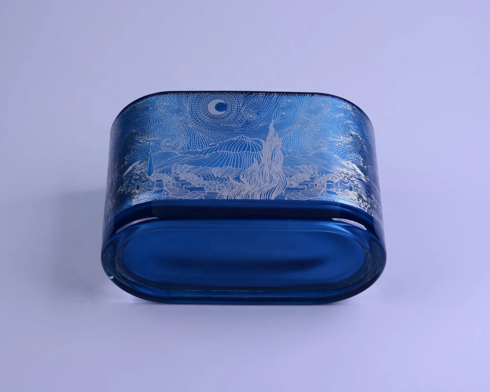 Chinese Custom blue glass candle containers 12oz 14oz