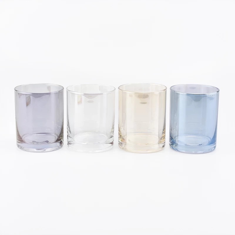 colored candle jars glass with iridescent colors