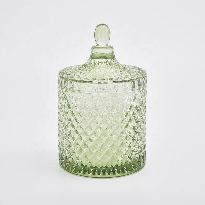 luxury embossed glass candle jar with lid